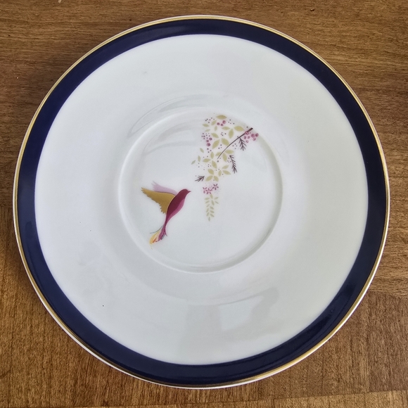 Portmeirion Sara Miller Chelsea Navy Teacup & Saucer 8oz Gold Hummingbird - Picture 3 of 10